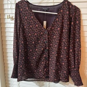 Madewell Black and Pink Floral Blouse